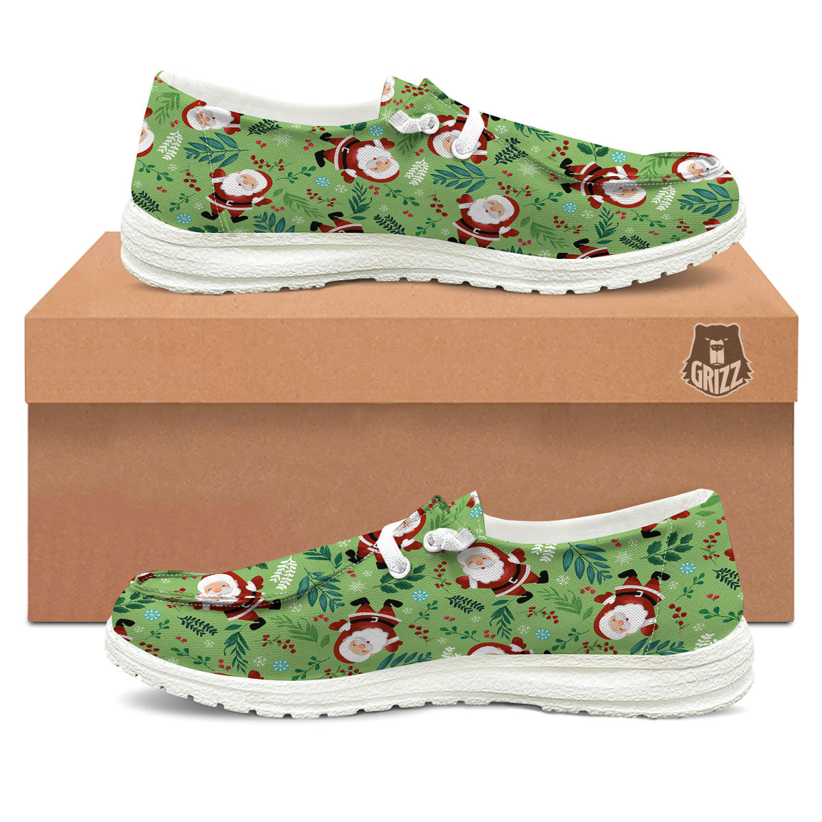 Santa Claus Happy Print Pattern White Loafers-grizzshop