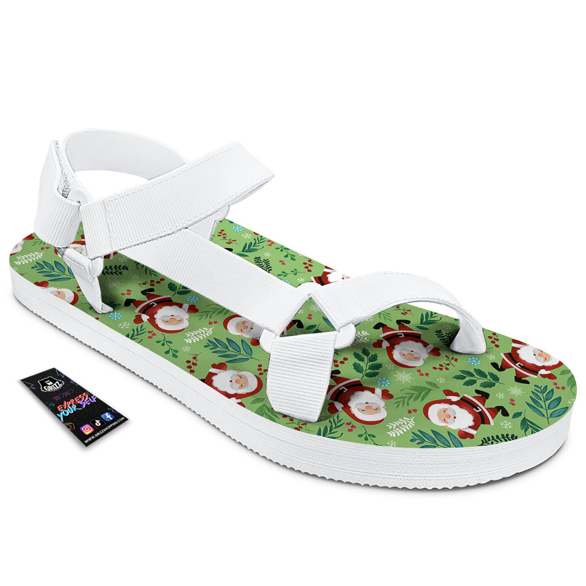 Santa Claus Happy Print Pattern White Open Toe Sandals-grizzshop