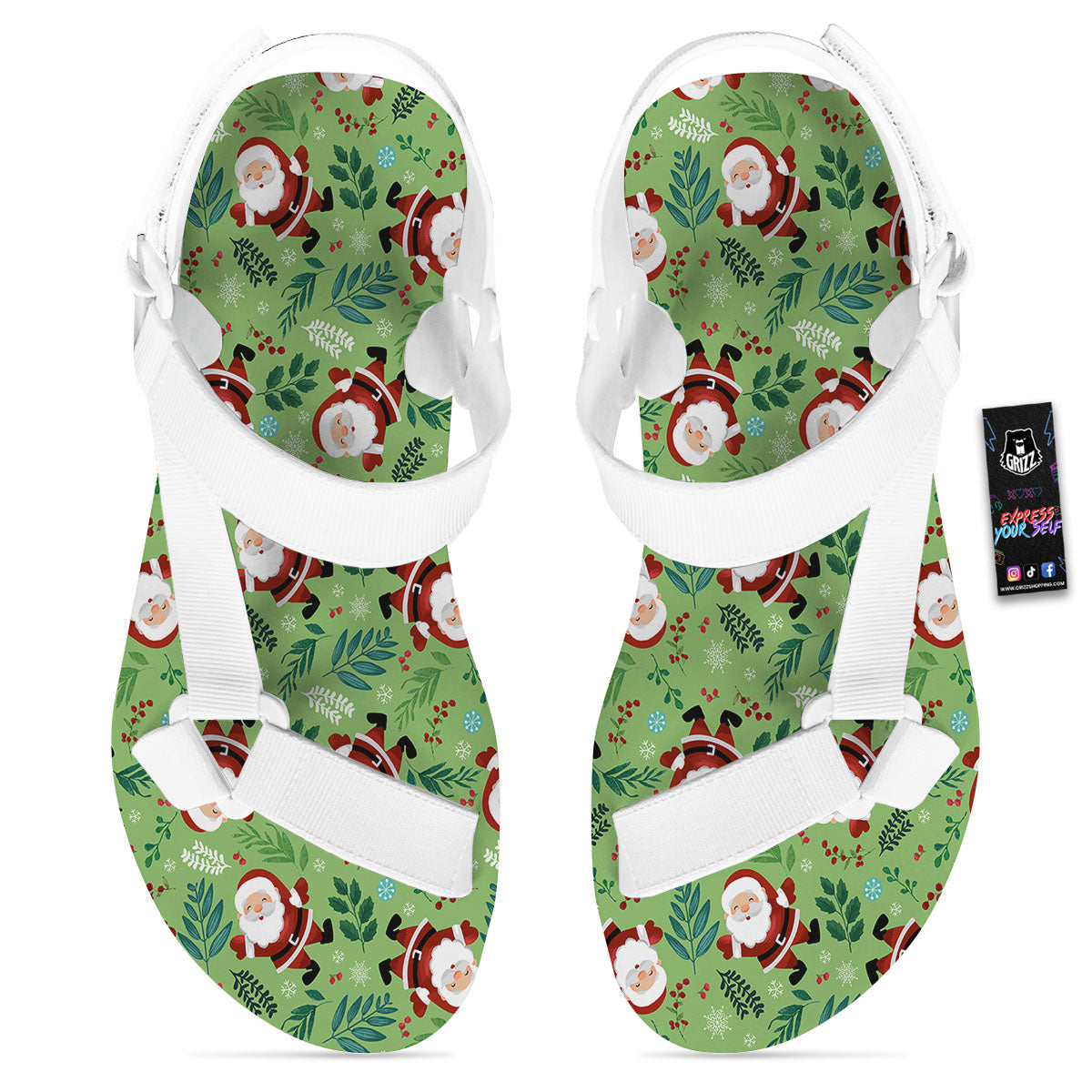 Santa Claus Happy Print Pattern White Open Toe Sandals-grizzshop