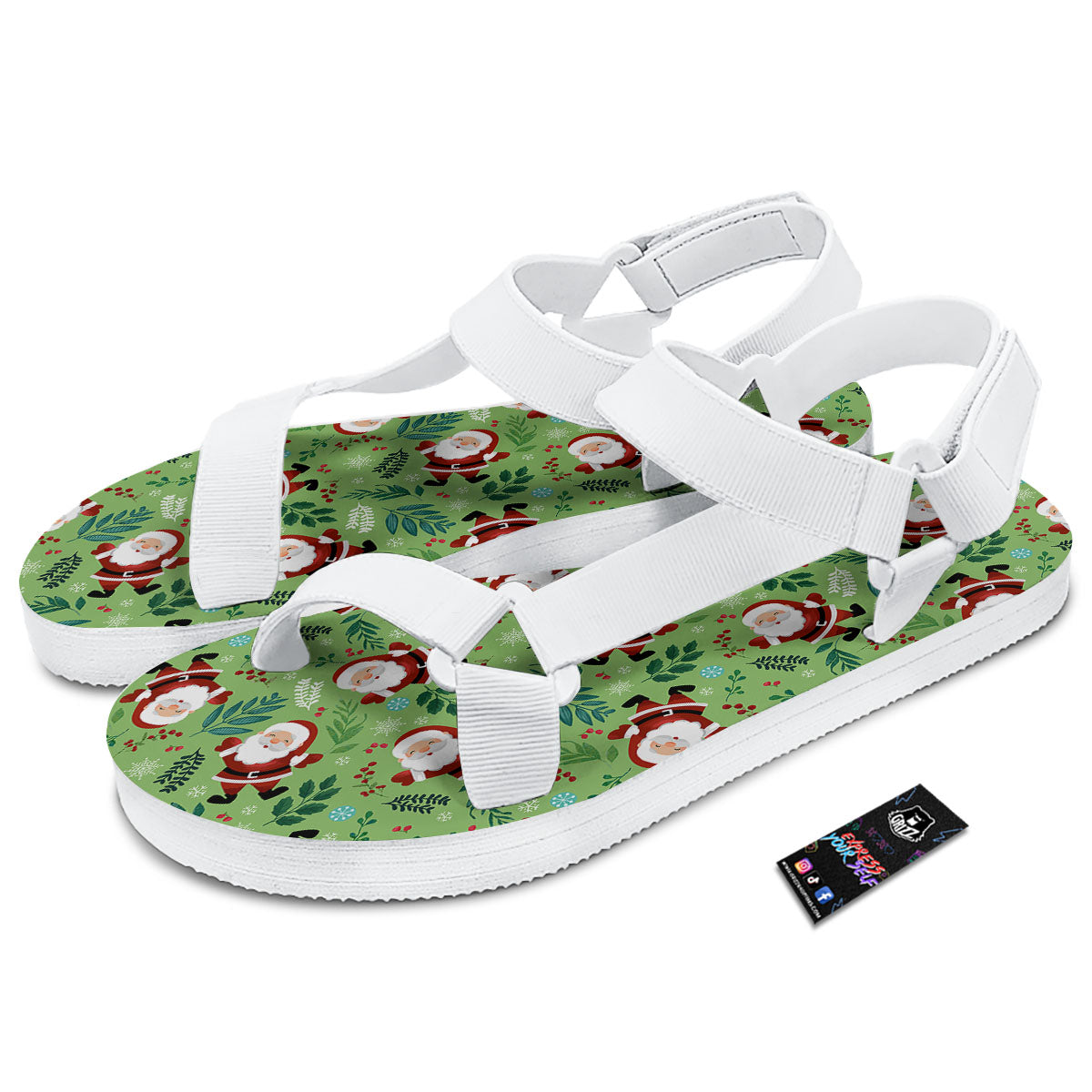 Santa Claus Happy Print Pattern White Open Toe Sandals-grizzshop