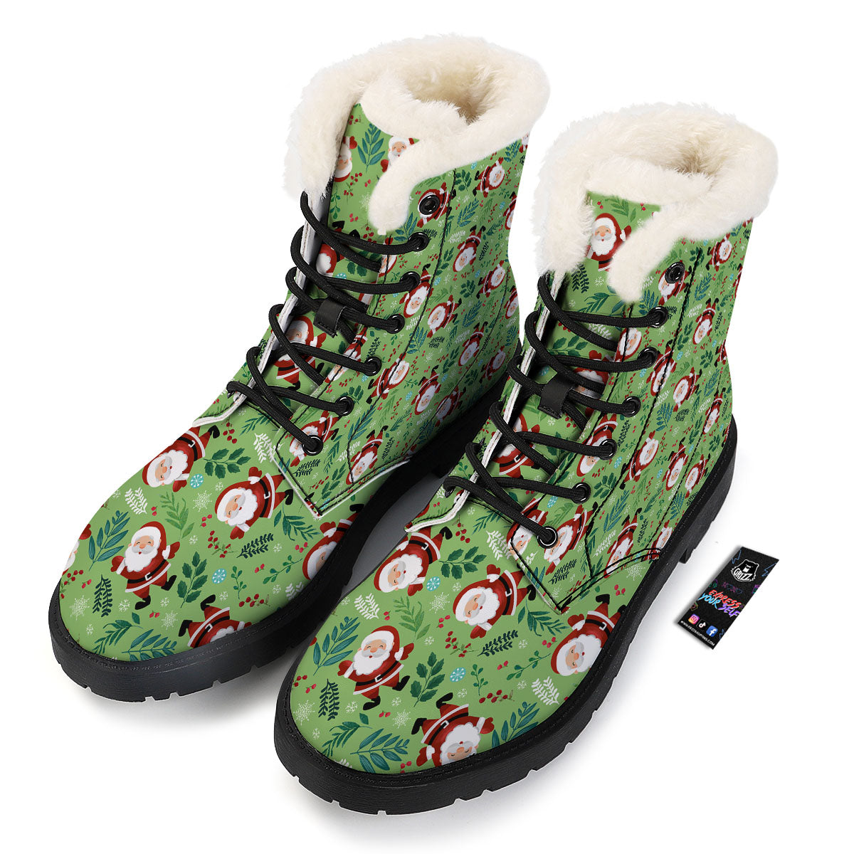 Santa Claus Happy Print Pattern Winter Boots-grizzshop