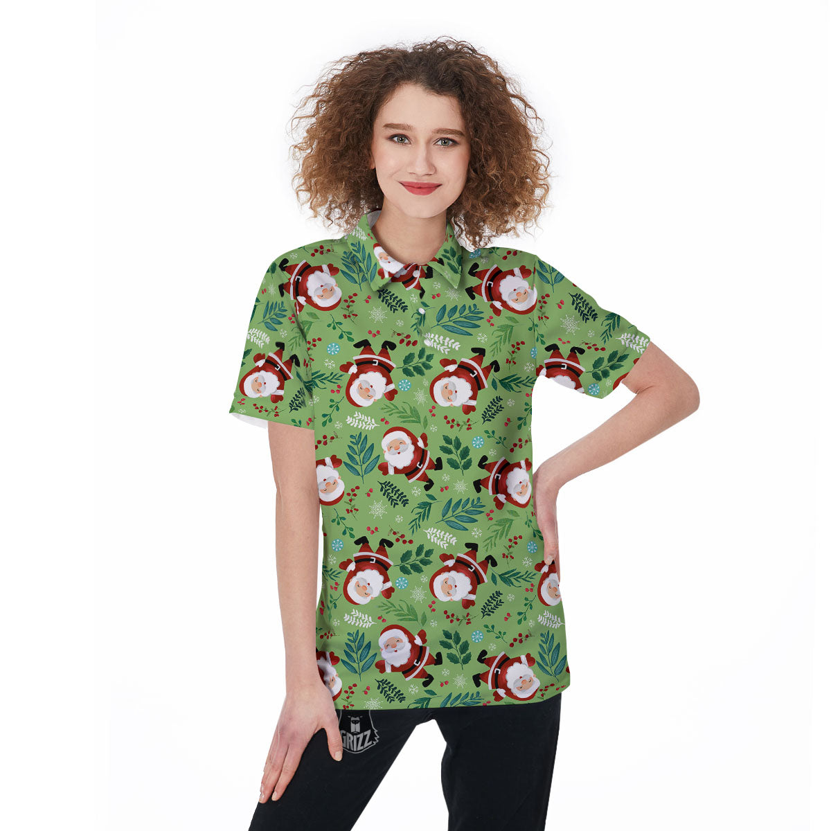 Santa Claus Happy Print Pattern Women's Golf Shirts-grizzshop