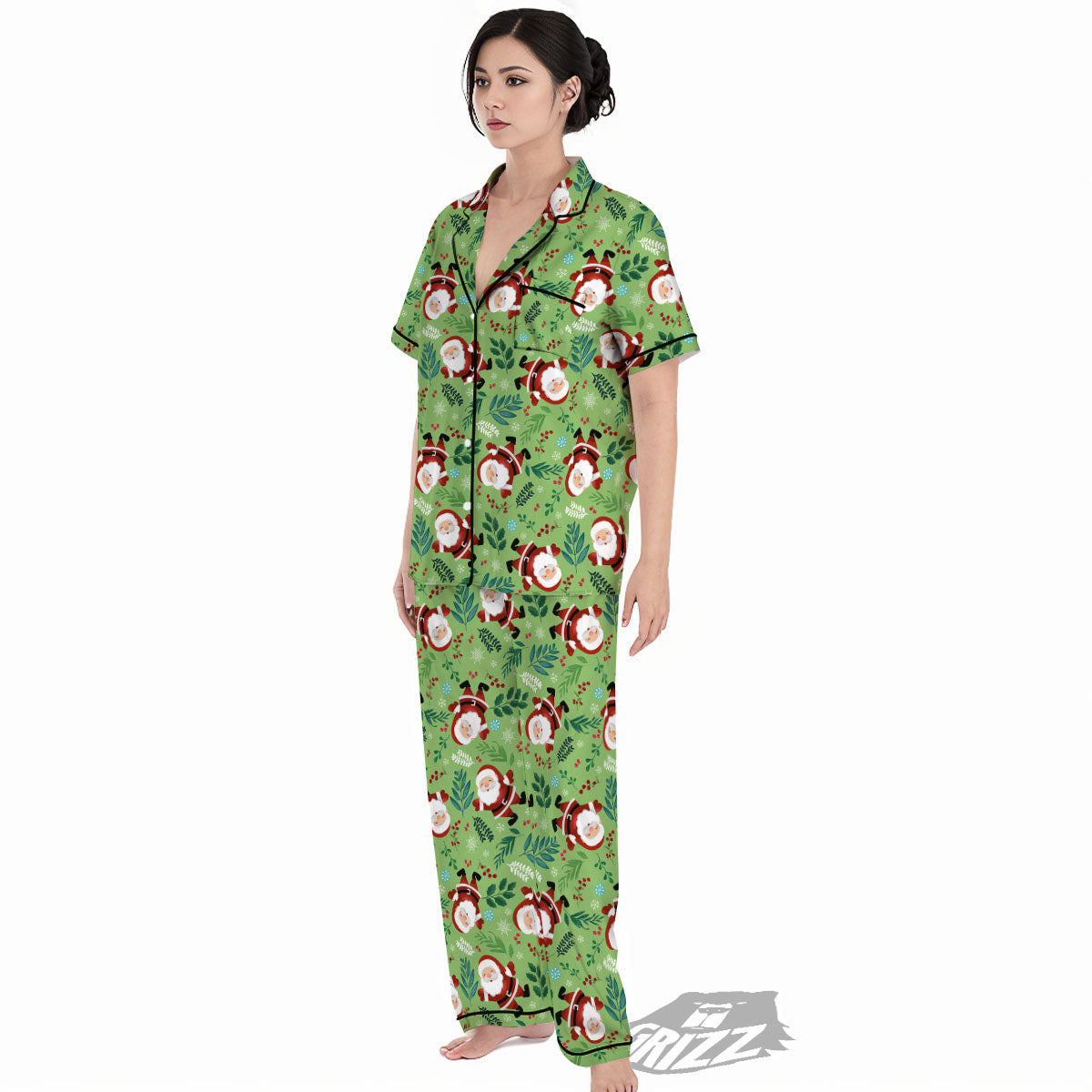 Santa Claus Happy Print Pattern Women's Pajamas Set-grizzshop