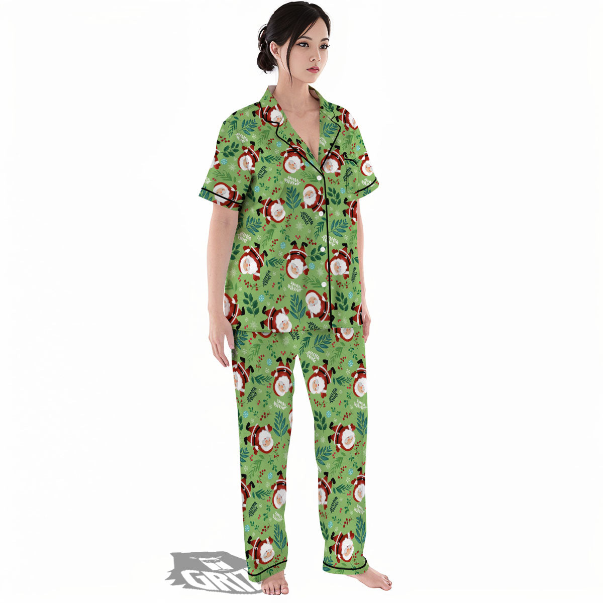 Santa Claus Happy Print Pattern Women's Pajamas Set-grizzshop