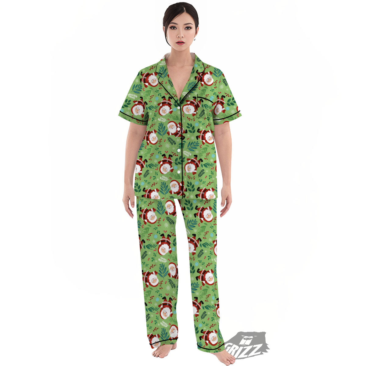 Santa Claus Happy Print Pattern Women's Pajamas Set-grizzshop