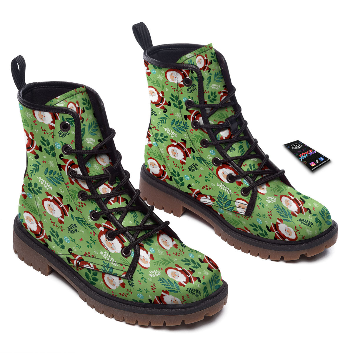 Santa Claus Happy Print Pattern Work Boots-grizzshop