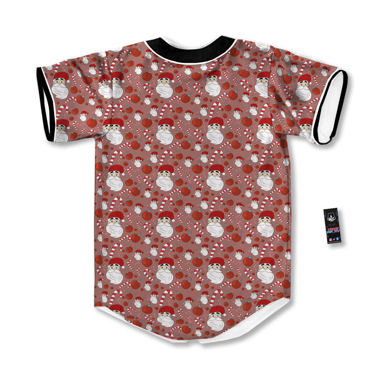 Santa Claus Hat And Candy Print Pattern Baseball Jersey-grizzshop
