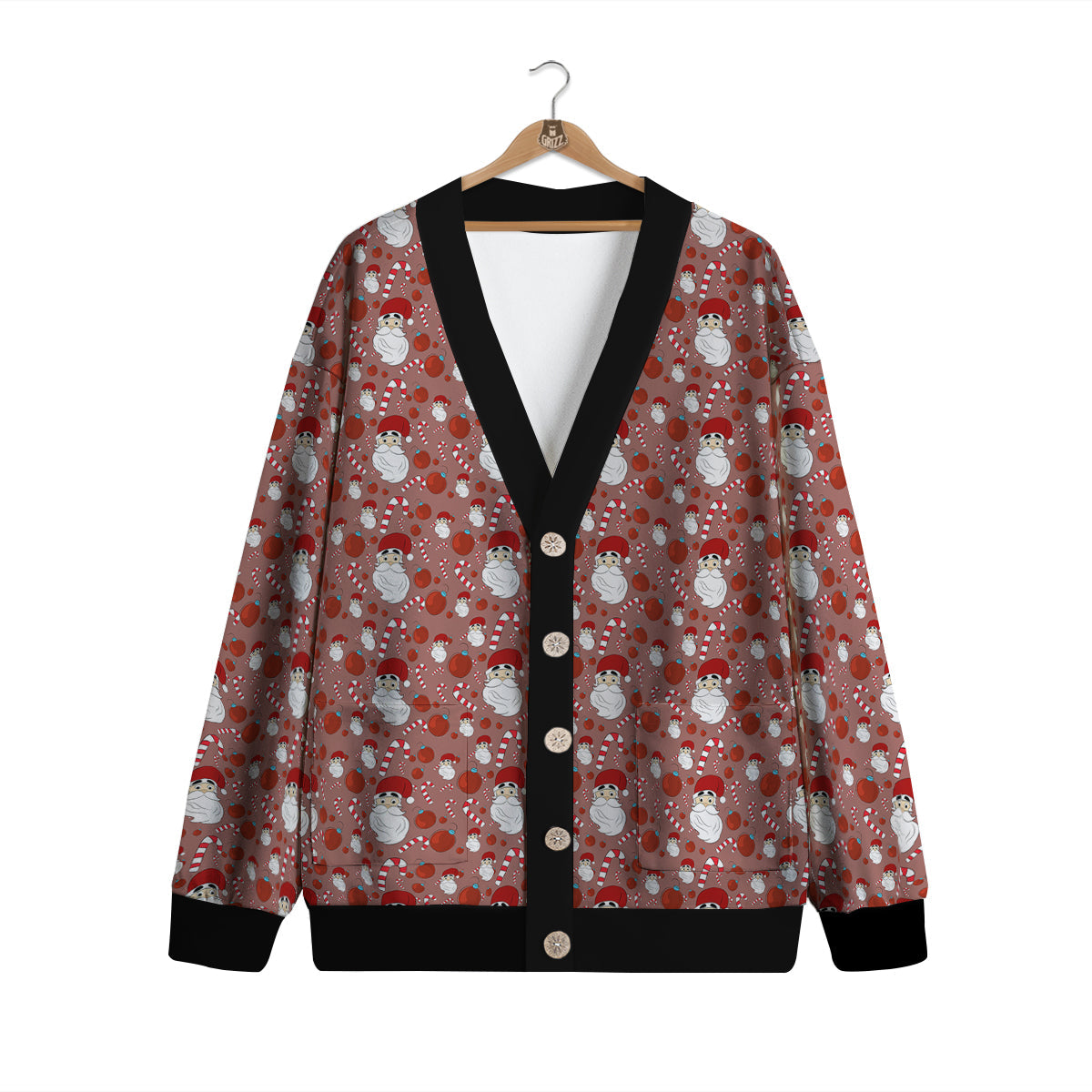 Santa Claus Hat And Candy Print Pattern Cardigan-grizzshop