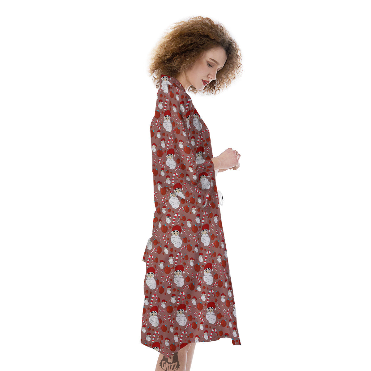 Santa Claus Hat And Candy Print Pattern Kimono-grizzshop