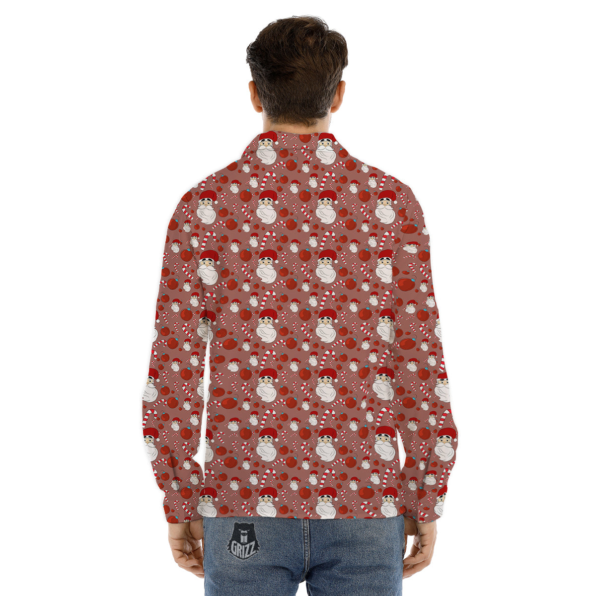 Santa Claus Hat And Candy Print Pattern Men's Dress Shirts-grizzshop