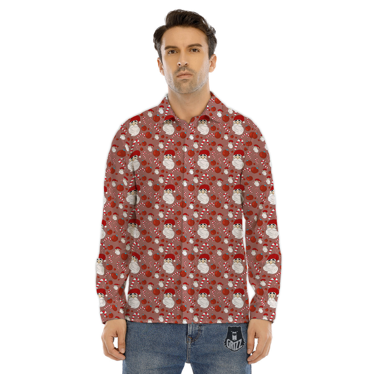 Santa Claus Hat And Candy Print Pattern Men's Dress Shirts-grizzshop
