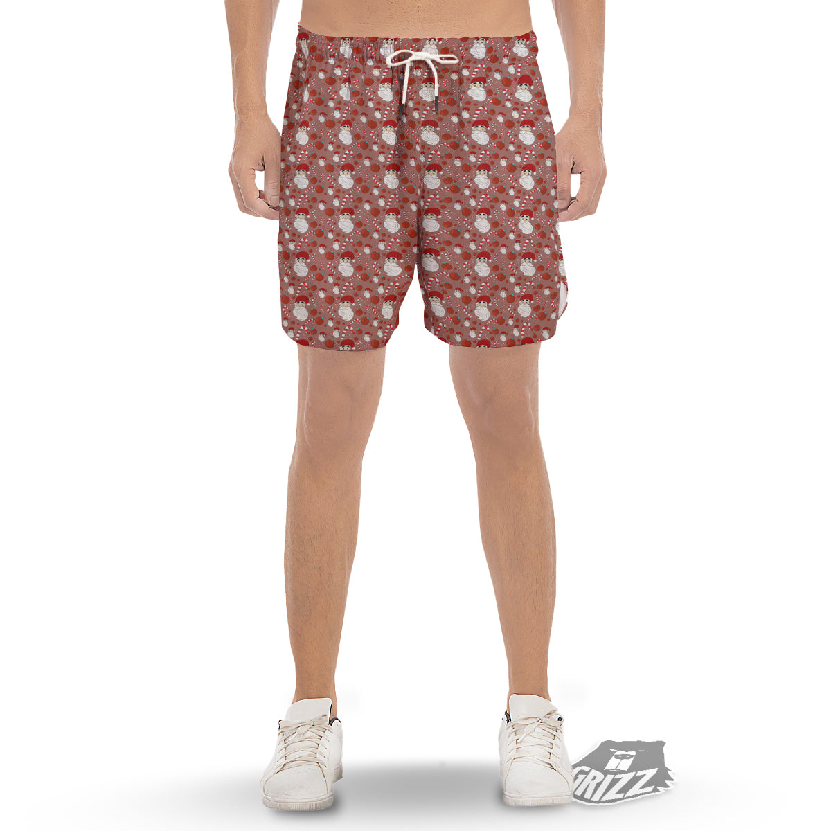 Santa Claus Hat And Candy Print Pattern Men's Gym Shorts-grizzshop