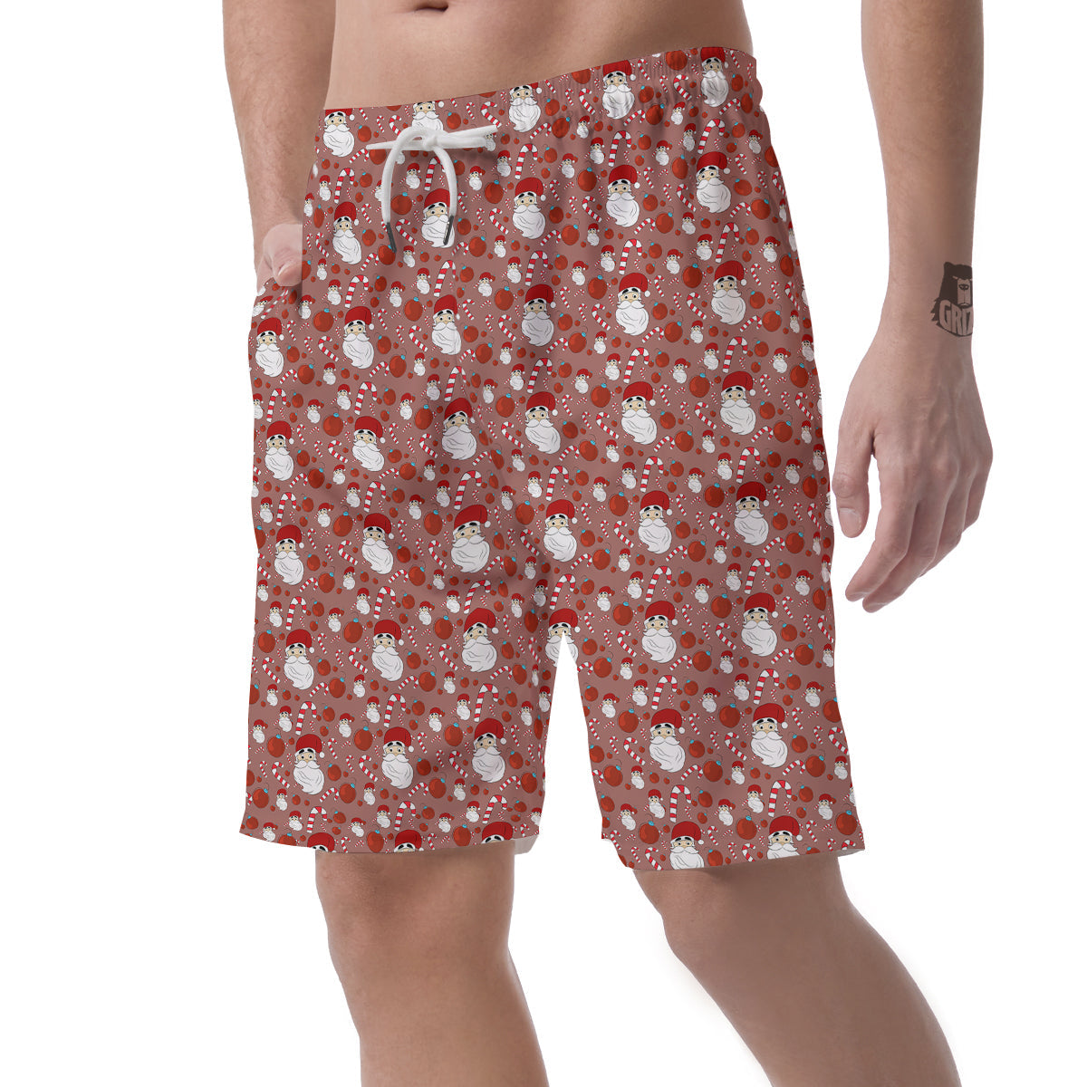 Santa Claus Hat And Candy Print Pattern Men's Shorts-grizzshop