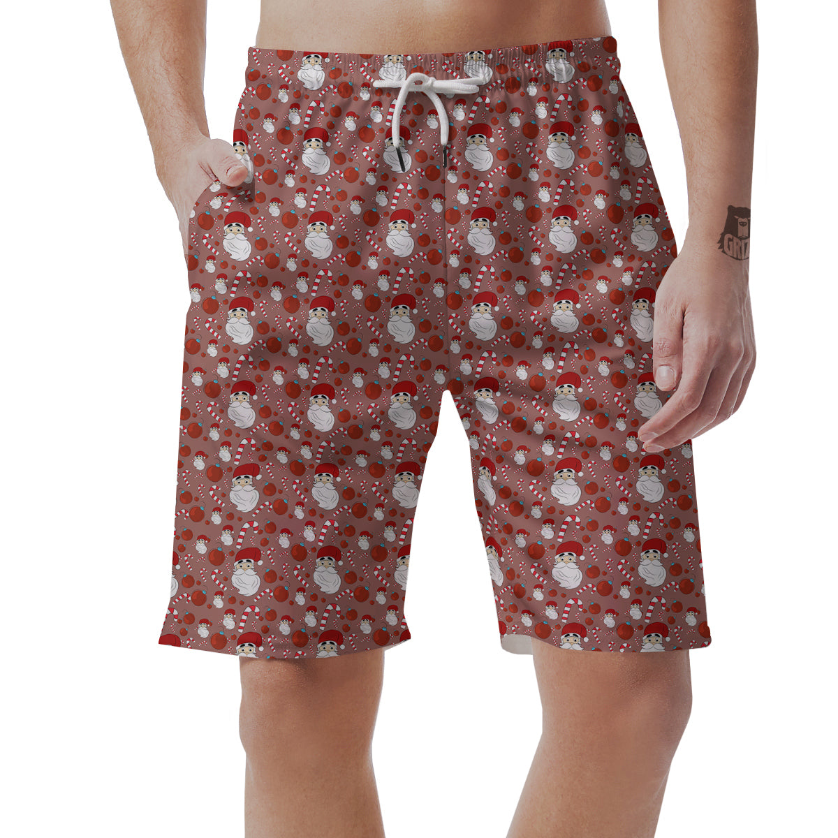 Santa Claus Hat And Candy Print Pattern Men's Shorts-grizzshop