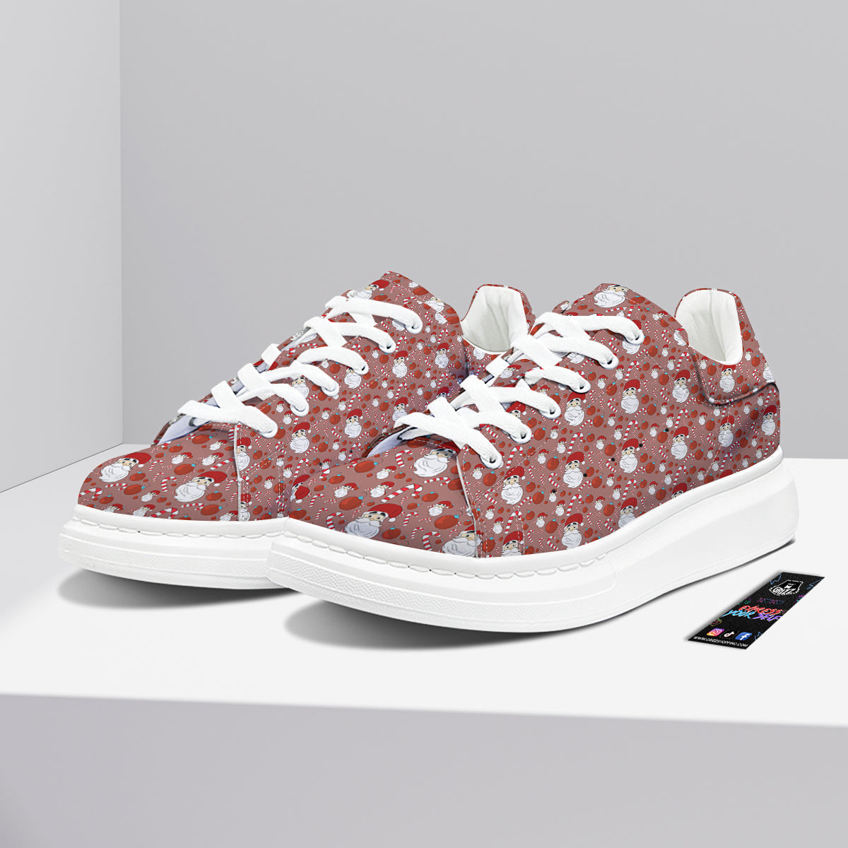 Santa Claus Hat And Candy Print Pattern Platform Shoes-grizzshop
