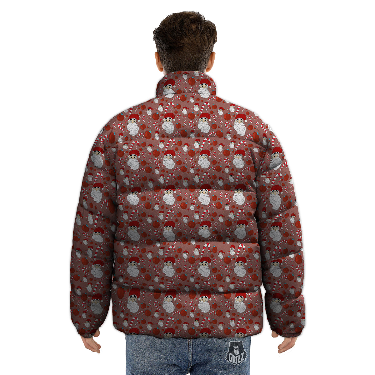 Santa Claus Hat And Candy Print Pattern Puffer Jacket-grizzshop