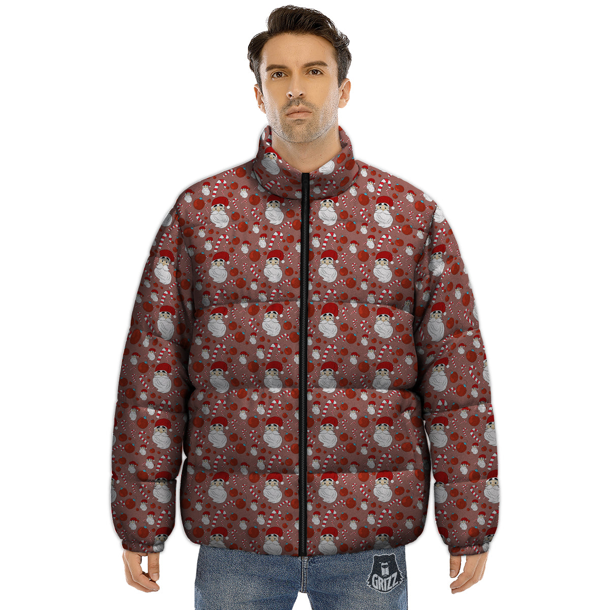 Santa Claus Hat And Candy Print Pattern Puffer Jacket-grizzshop