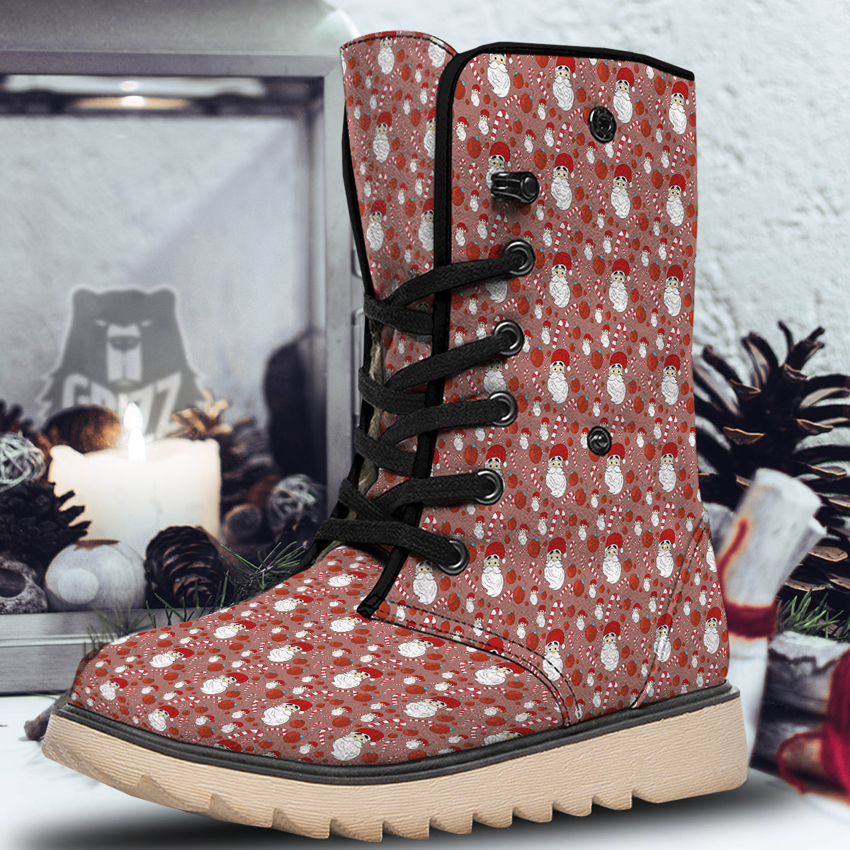 Santa Claus Hat And Candy Print Pattern Snow Boots-grizzshop
