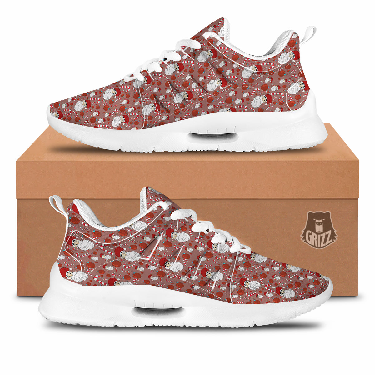 Santa Claus Hat And Candy Print Pattern Tennis Shoes-grizzshop
