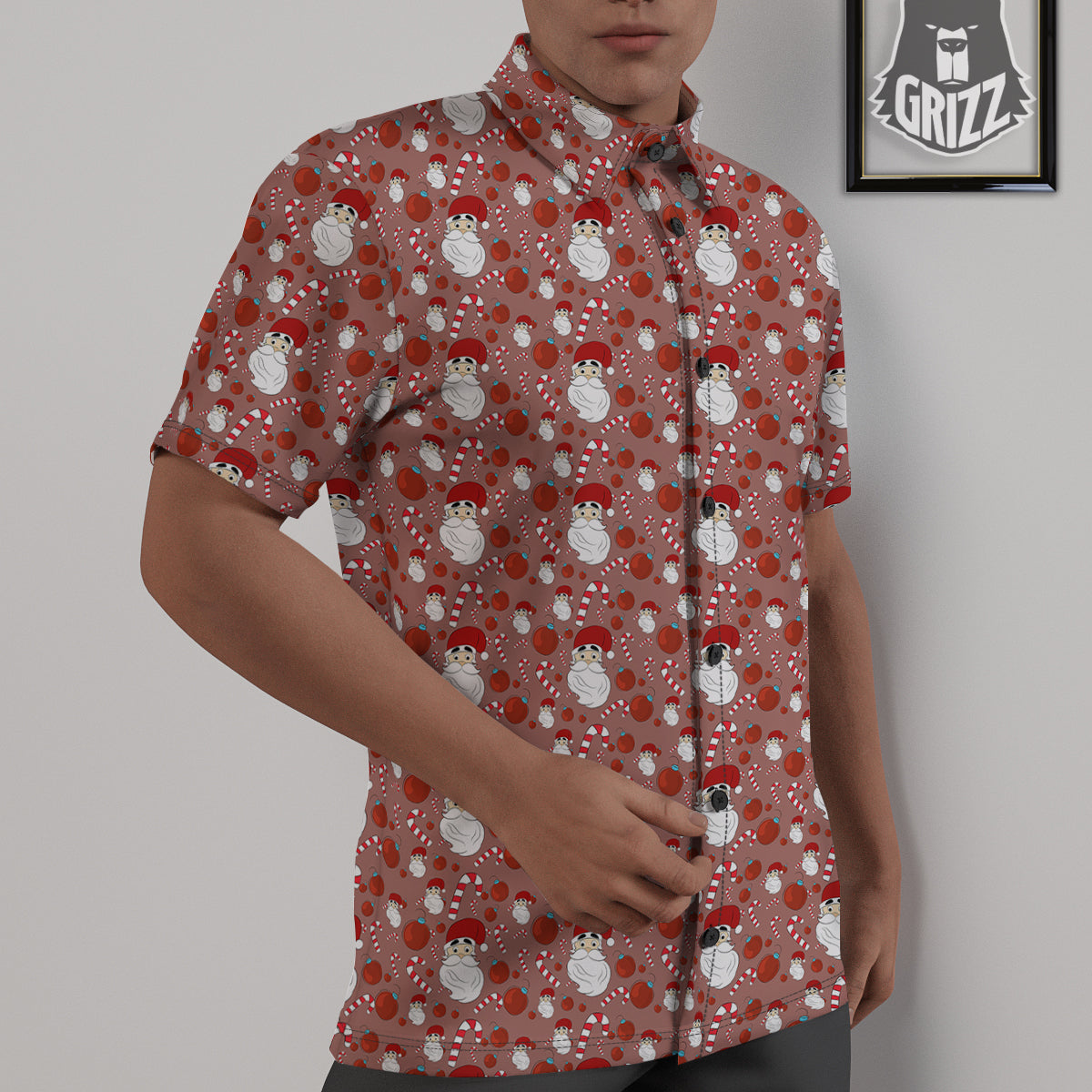 Santa Claus Hat And Candy Print Pattern Untucked Shirts-grizzshop