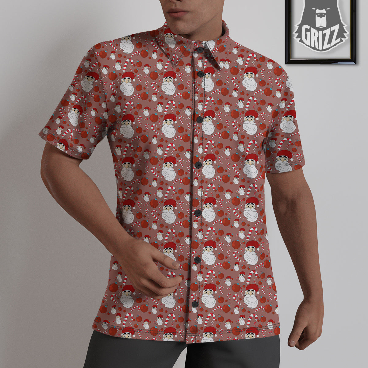 Santa Claus Hat And Candy Print Pattern Untucked Shirts-grizzshop