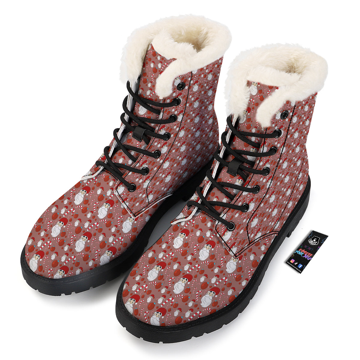 Santa Claus Hat And Candy Print Pattern Winter Boots-grizzshop