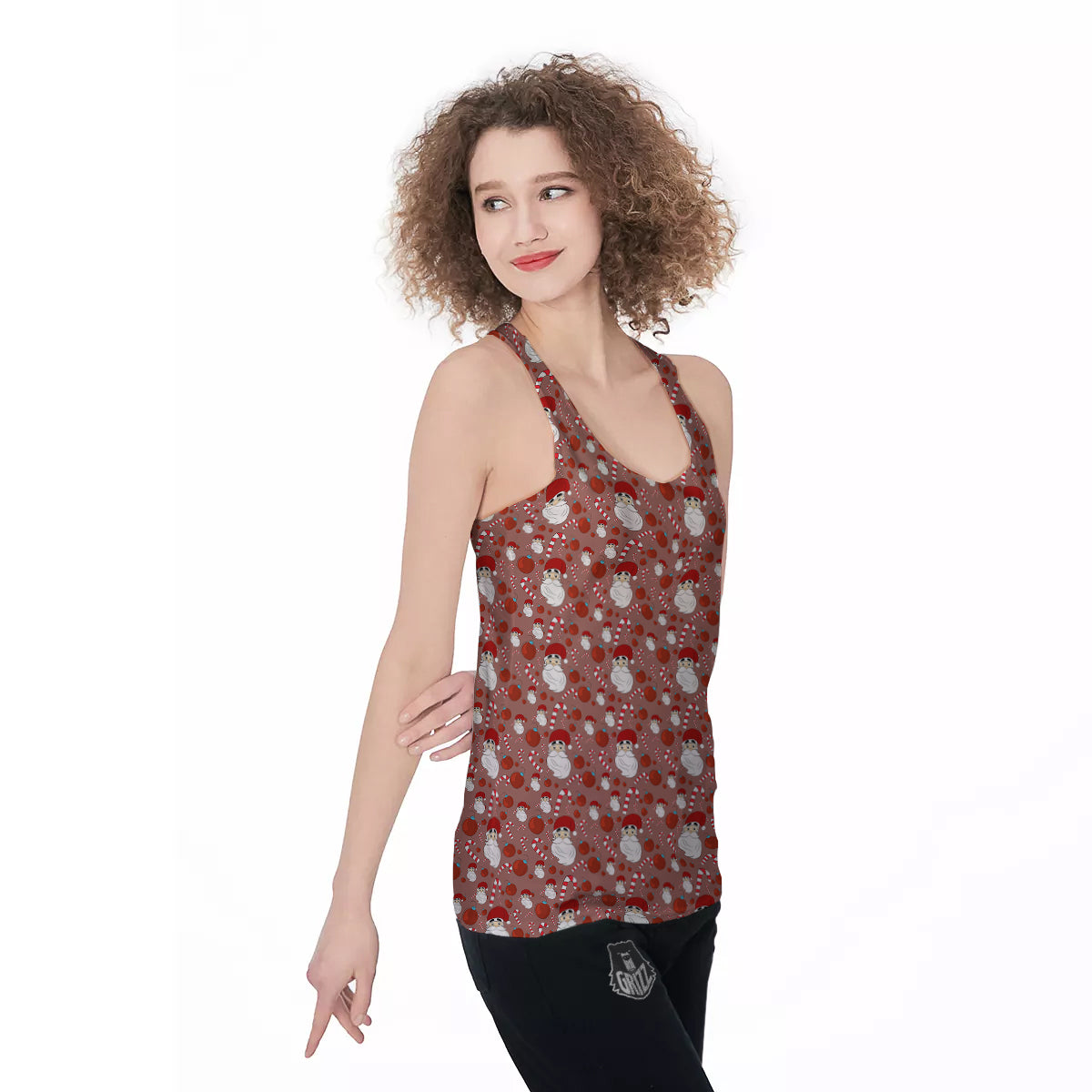Santa Claus Hat And Candy Print Pattern Women's Racerback Tank Top-grizzshop