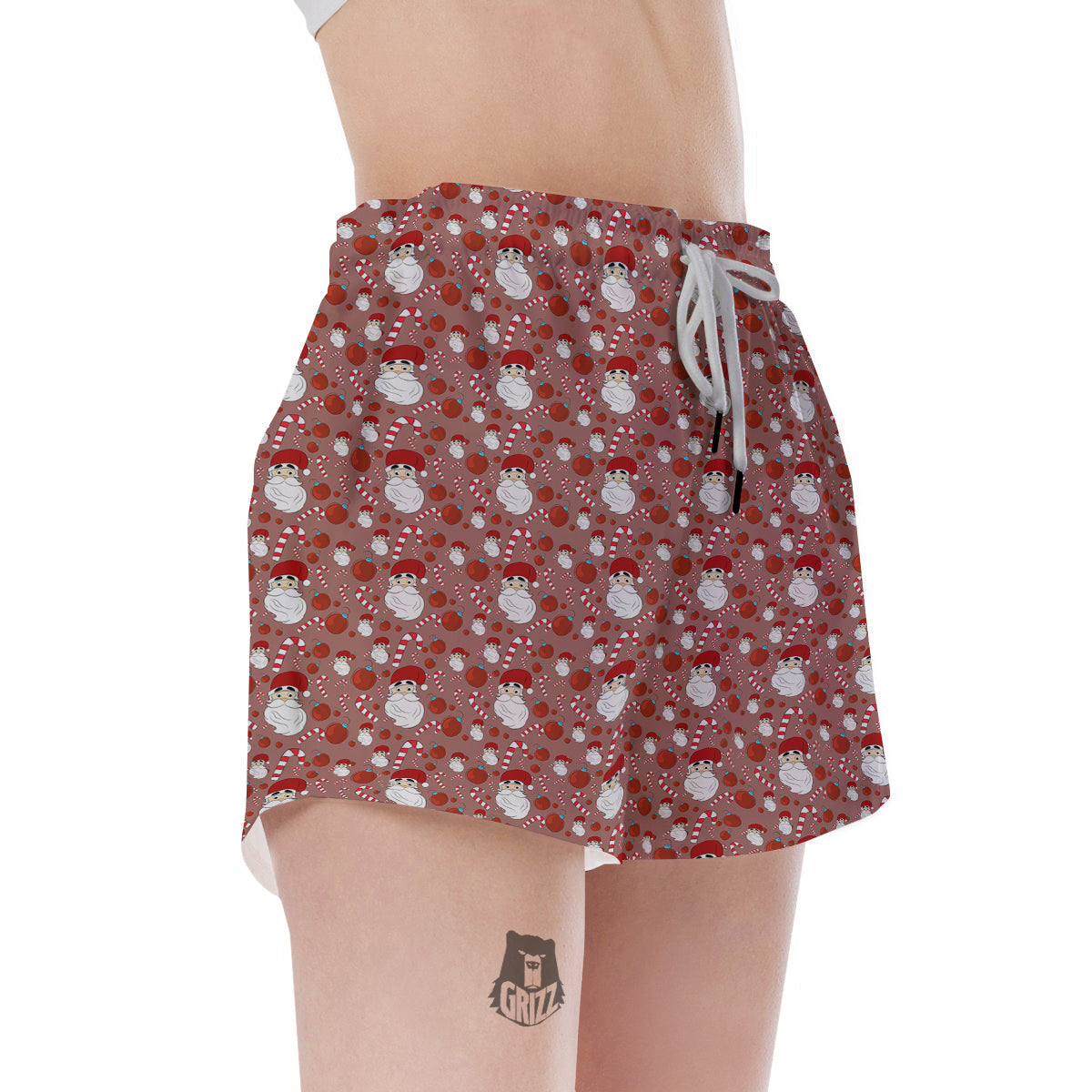 Santa Claus Hat And Candy Print Pattern Women's Shorts-grizzshop