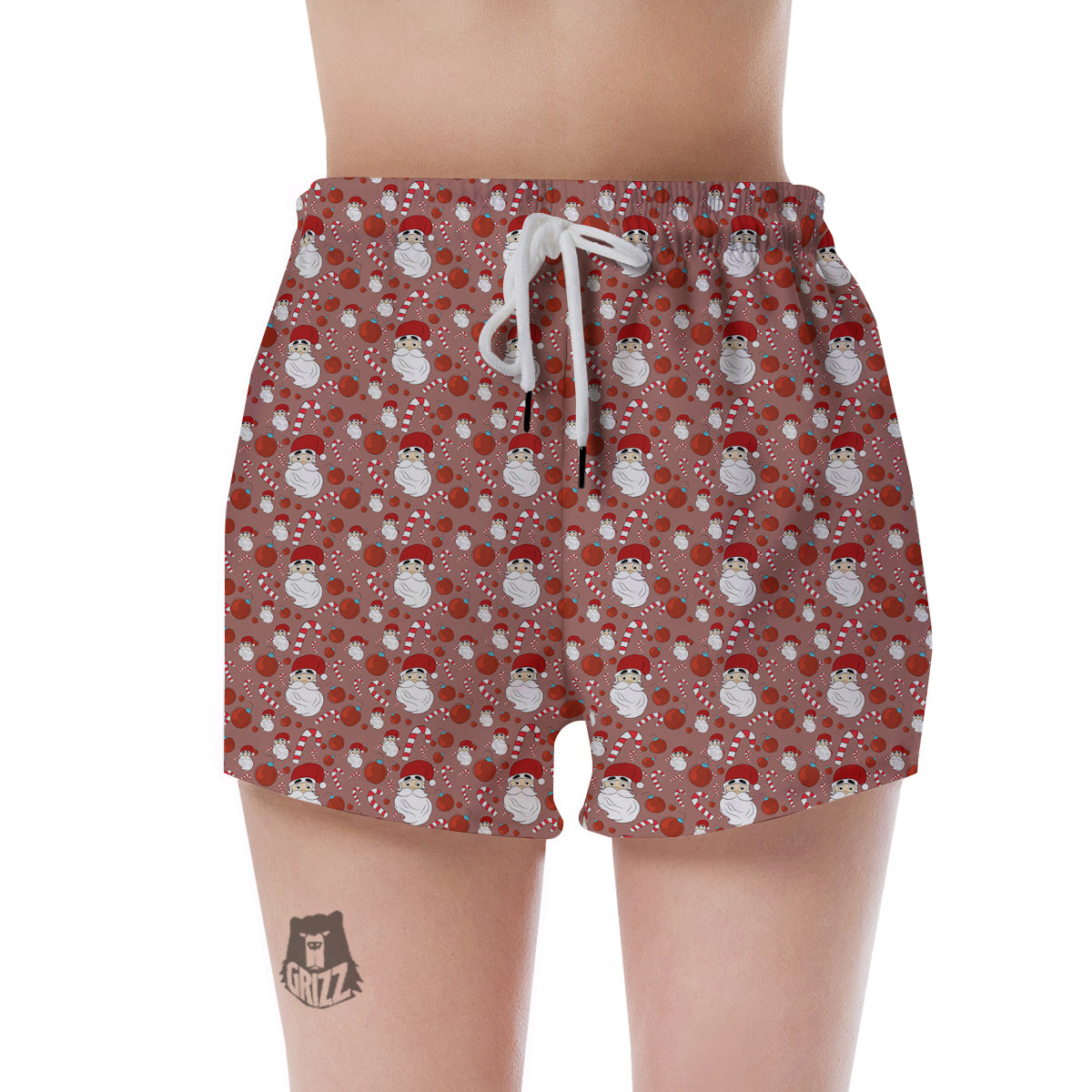 Santa Claus Hat And Candy Print Pattern Women's Shorts-grizzshop