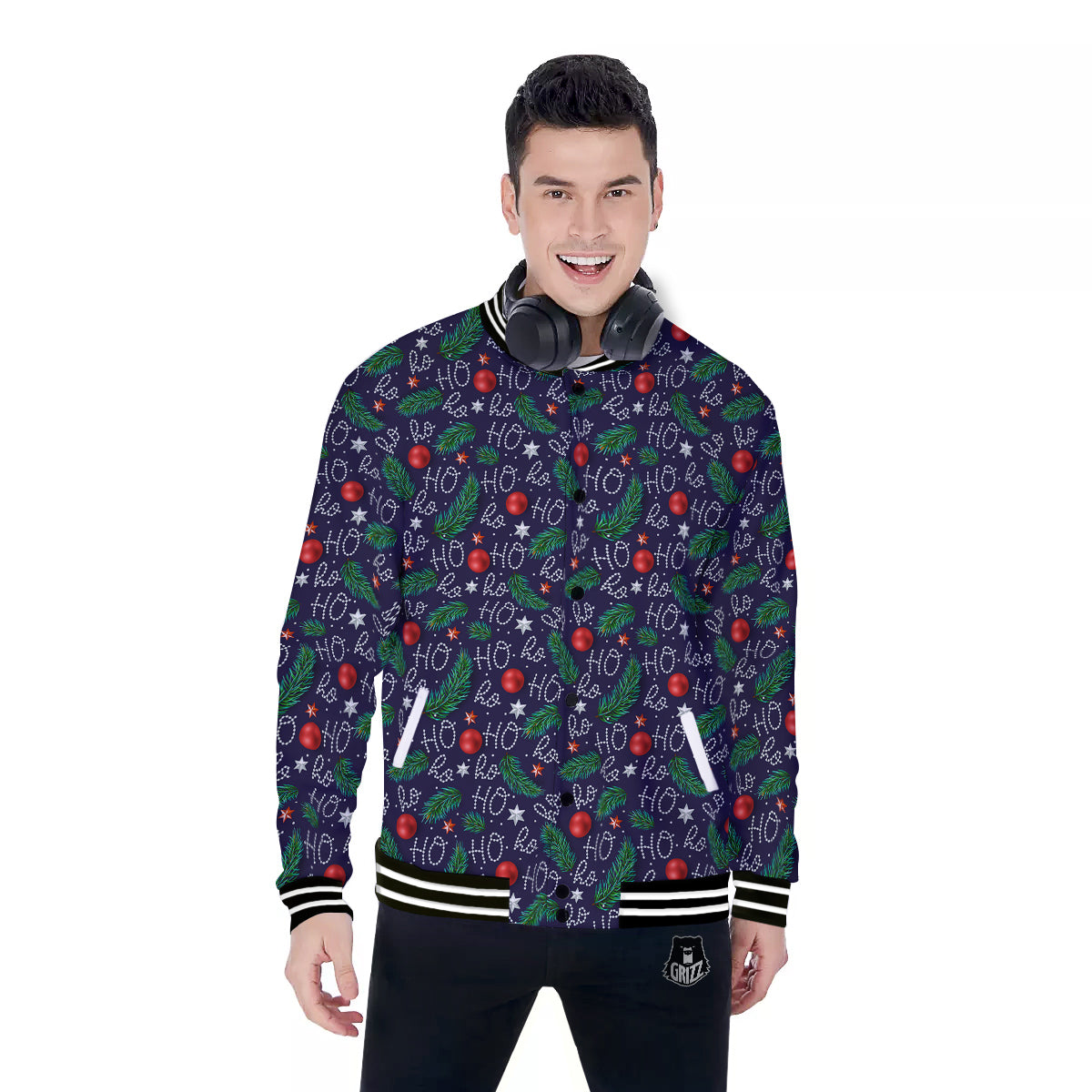 Santa Claus Laugh Christmas Hohoho Print Baseball Jacket-grizzshop