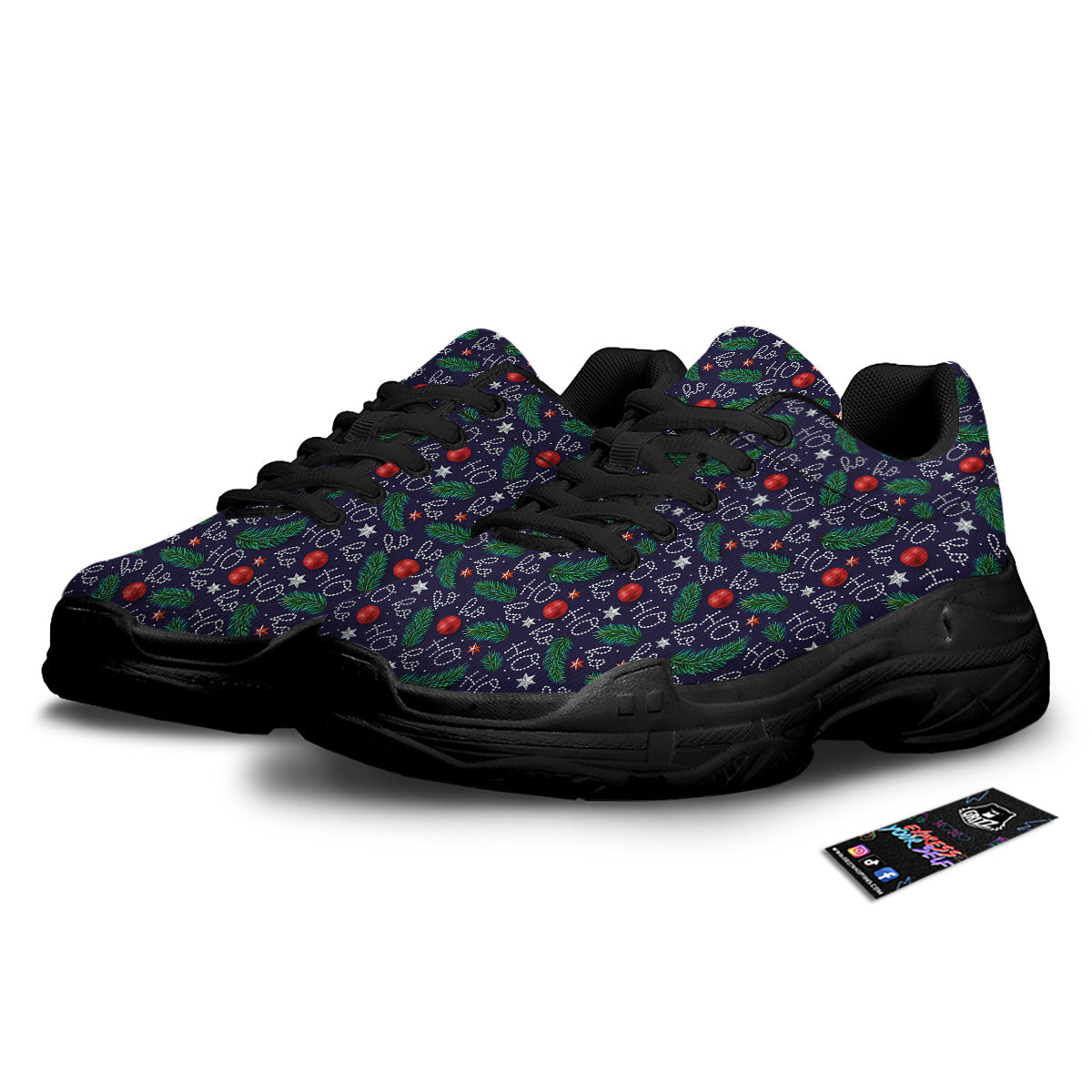 Santa Claus Laugh Christmas Hohoho Print Black Chunky Shoes-grizzshop