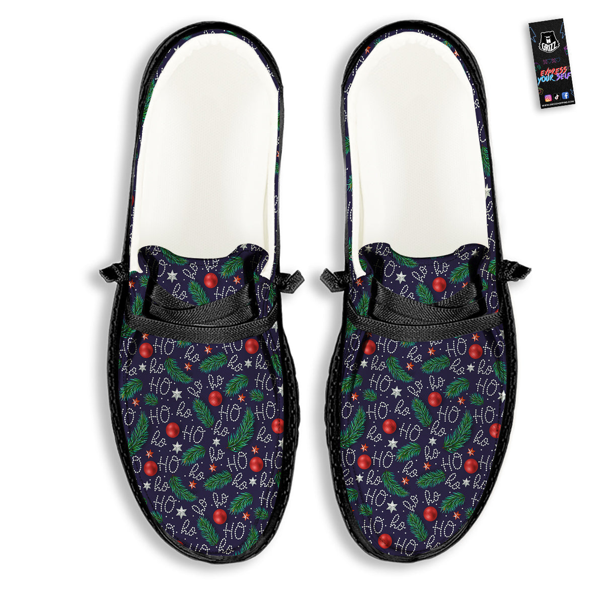 Santa Claus Laugh Christmas Hohoho Print Black Loafers-grizzshop