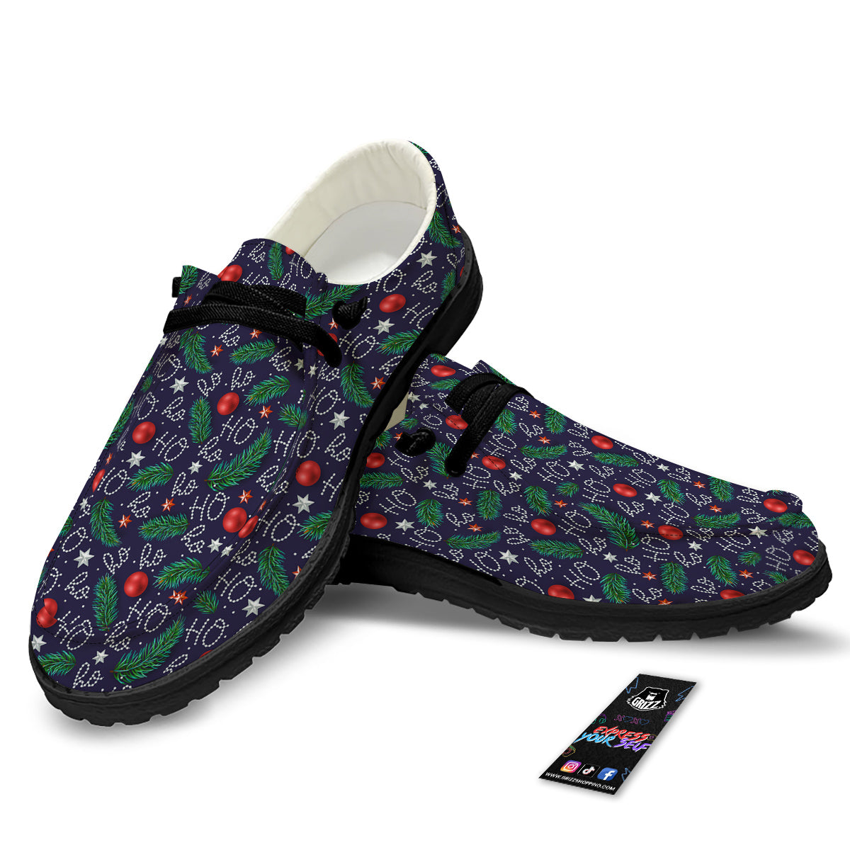 Santa Claus Laugh Christmas Hohoho Print Black Loafers-grizzshop