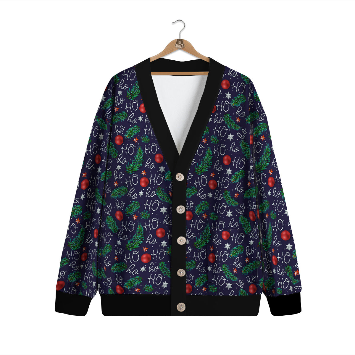 Santa Claus Laugh Christmas Hohoho Print Cardigan-grizzshop