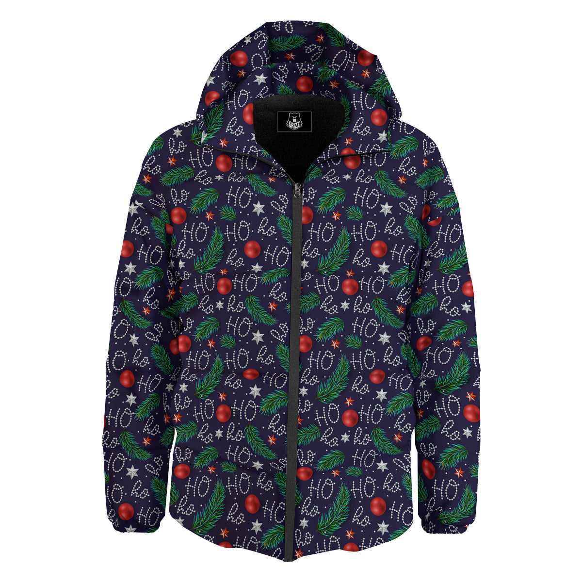 Santa Claus Laugh Christmas Hohoho Print Down Jacket-grizzshop