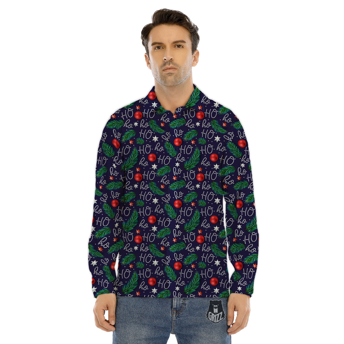 Santa Claus Laugh Christmas Hohoho Print Men's Dress Shirts-grizzshop