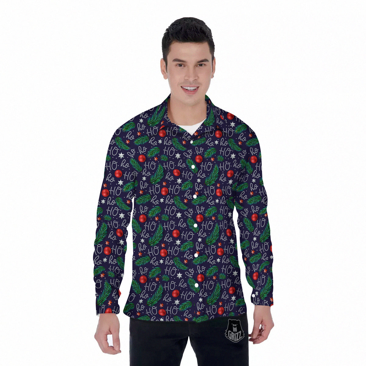 Santa Claus Laugh Christmas Hohoho Print Men's Long Sleeve Shirts-grizzshop