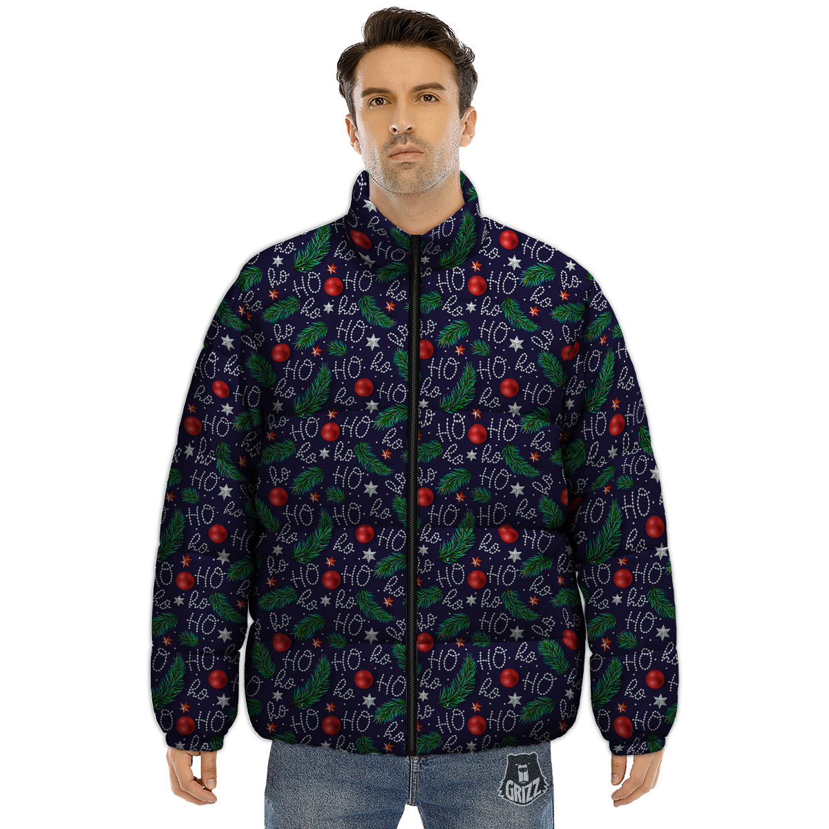 Santa Claus Laugh Christmas Hohoho Print Puffer Jacket-grizzshop