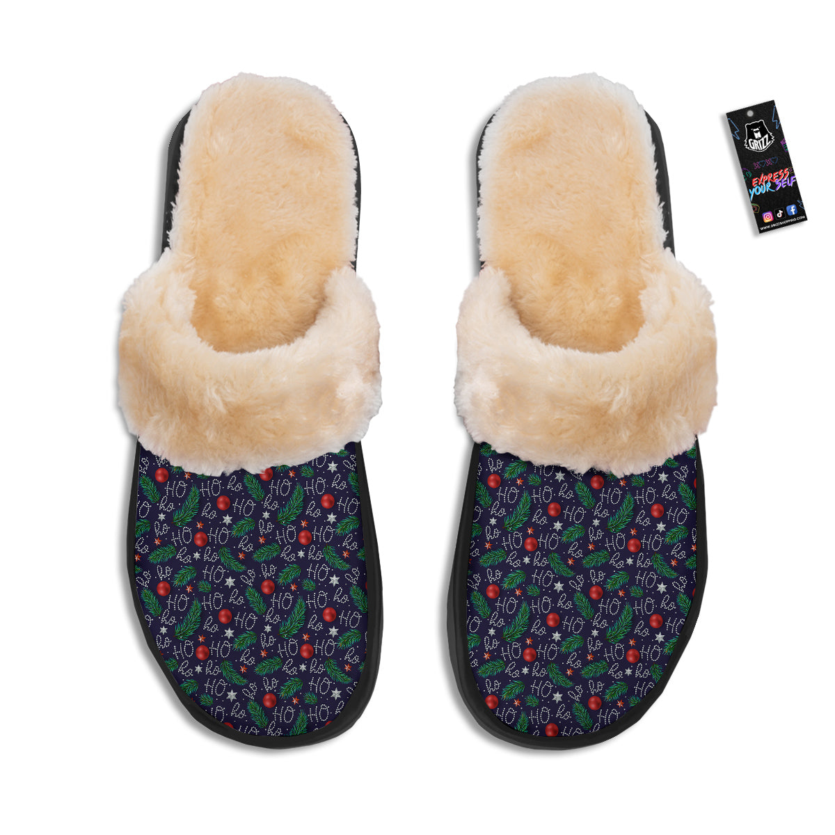 Santa Claus Laugh Christmas Hohoho Print Slippers-grizzshop