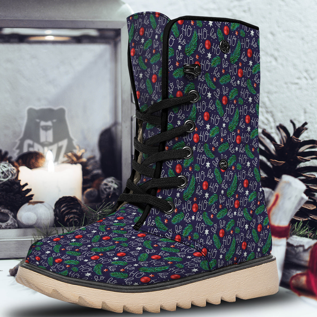 Santa Claus Laugh Christmas Hohoho Print Snow Boots-grizzshop
