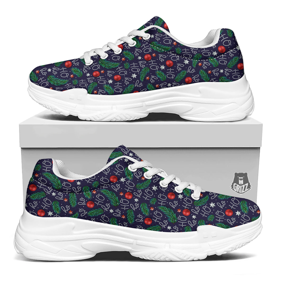 Santa Claus Laugh Christmas Hohoho Print White Chunky Shoes-grizzshop