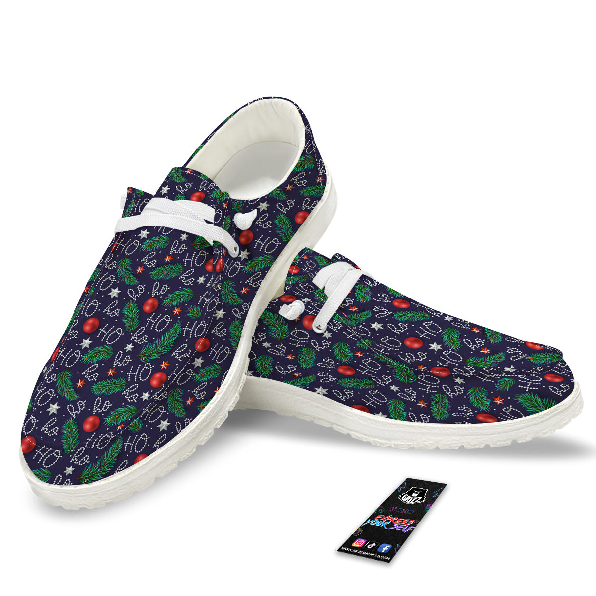 Santa Claus Laugh Christmas Hohoho Print White Loafers-grizzshop
