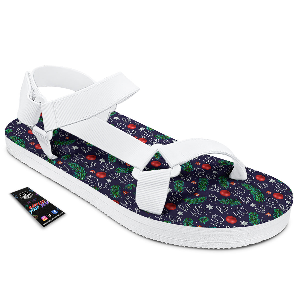 Santa Claus Laugh Christmas Hohoho Print White Open Toe Sandals-grizzshop