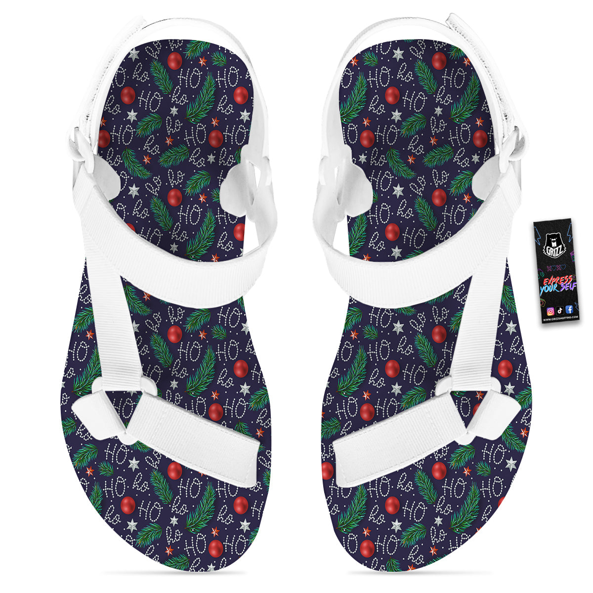 Santa Claus Laugh Christmas Hohoho Print White Open Toe Sandals-grizzshop