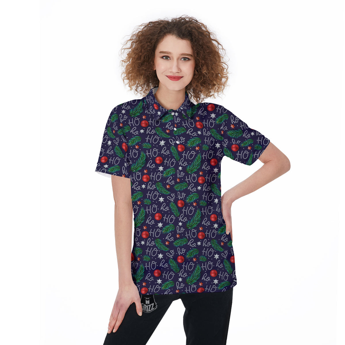 Santa Claus Laugh Christmas Hohoho Print Women's Golf Shirts-grizzshop