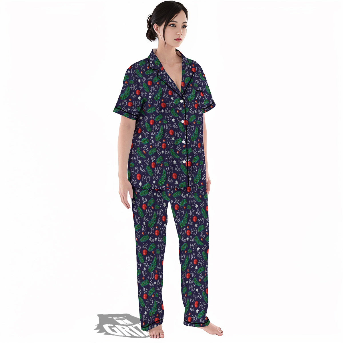 Santa Claus Laugh Christmas Hohoho Print Women's Pajamas Set-grizzshop