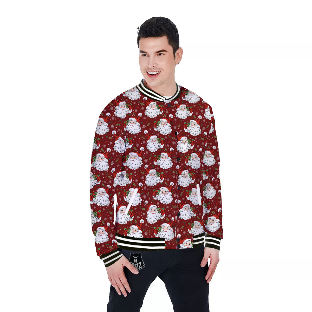 Santa Claus Xmas Print Pattern Baseball Jacket-grizzshop