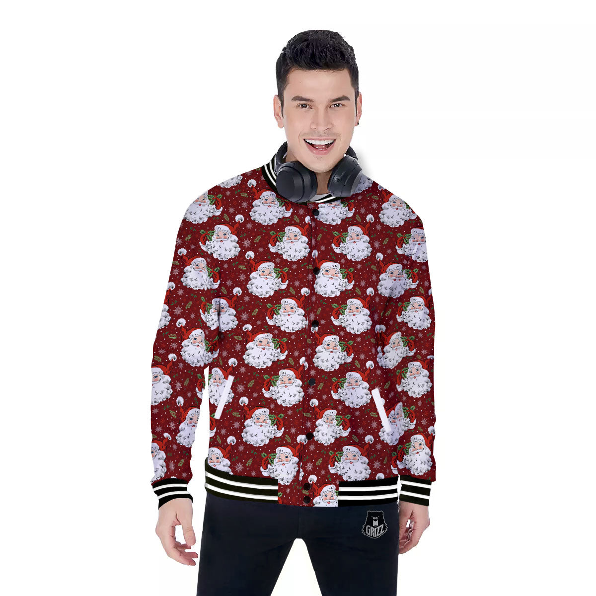 Santa Claus Xmas Print Pattern Baseball Jacket-grizzshop