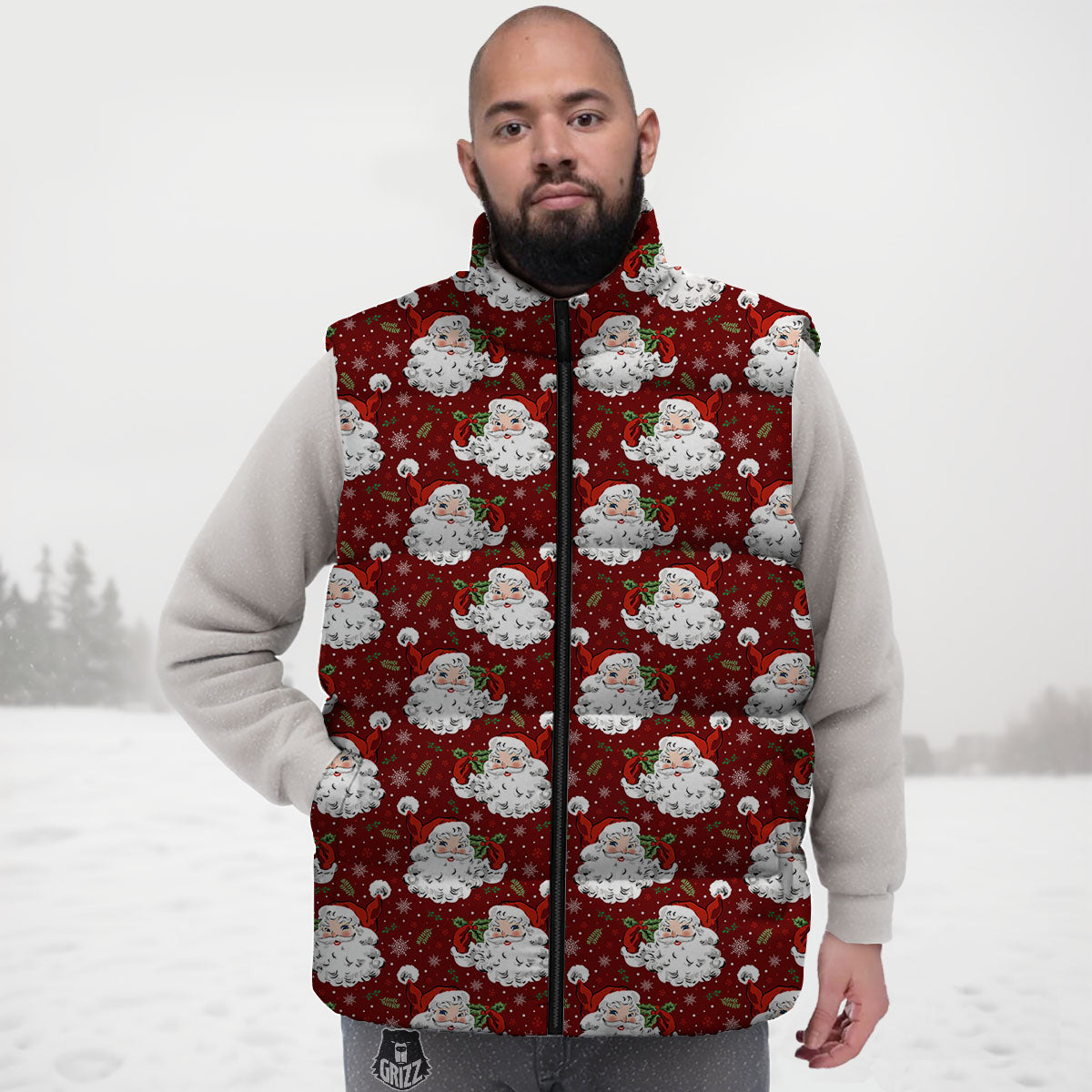 Santa Claus Xmas Print Pattern Down Vest