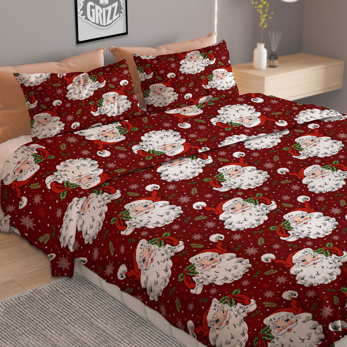 Santa Claus Xmas Print Pattern Duvet Cover Bedding Set